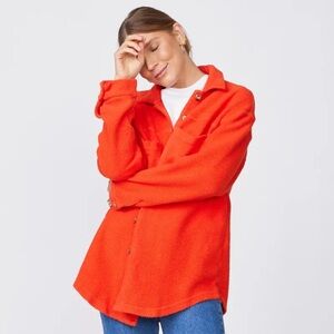 Monrow Teddy Fleece Shacket | Fleece Jacket | Fleece Coat | Orange Flannel